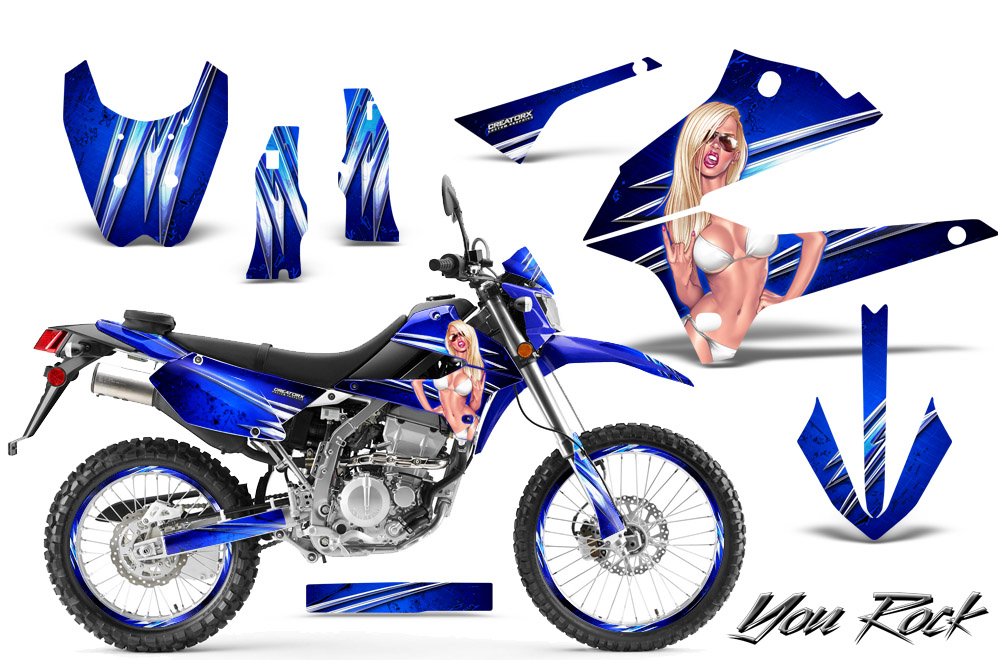 Kawasaki KLX DTRACK Graphics Kit You Rock Blue NP Rims